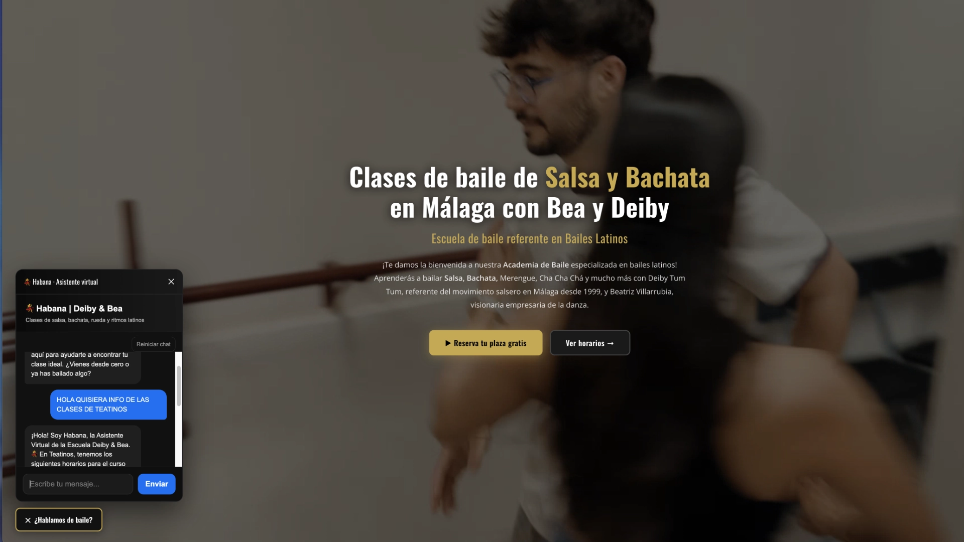 Captura de pantalla de la asistente virtual llamada Habana de nuestra academia